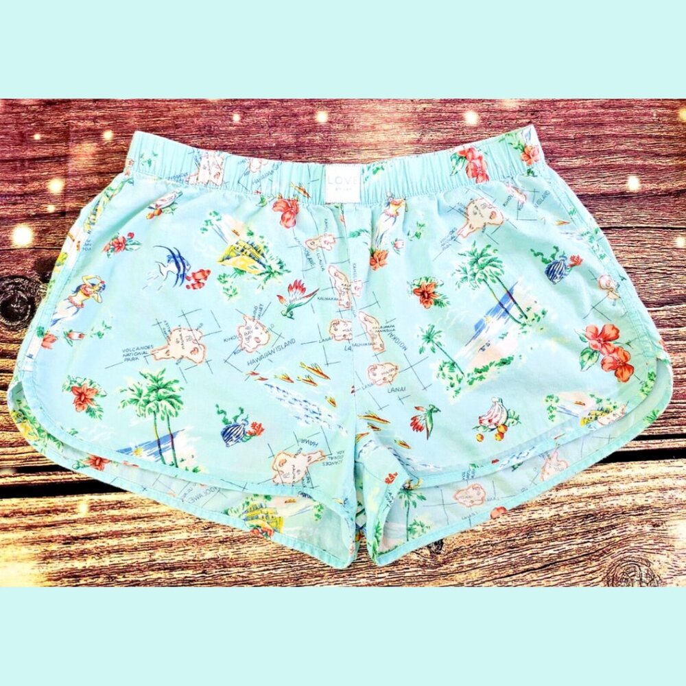 Gap Cotton Poplin Womens Lounge Sleep Shorts Vintage Blue Hawaii Print Small S